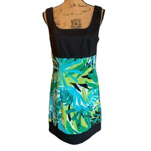 🍒 2/$20 🍒 Turquoise & Green Print with Black Top Dress sz 10